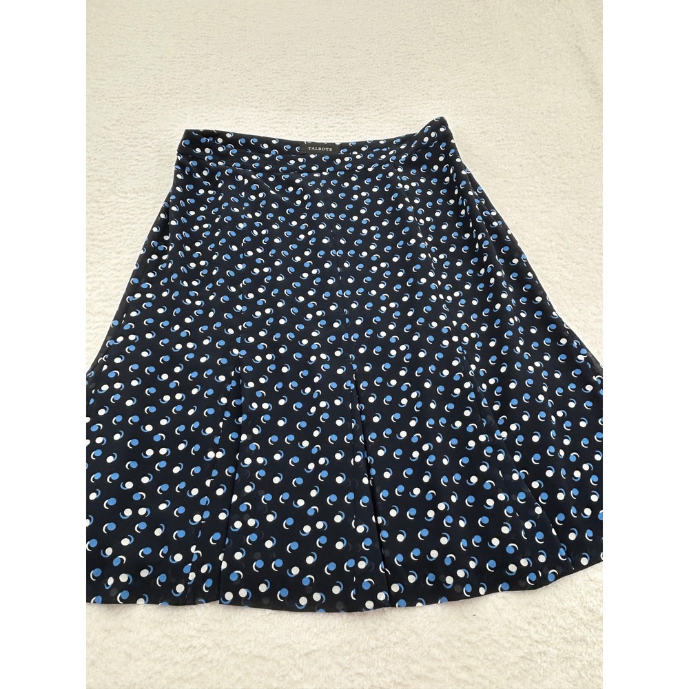 Talbots Womens Navy Blue Geometric Dot Print A-Line Skirt Size 10 Lined Flared